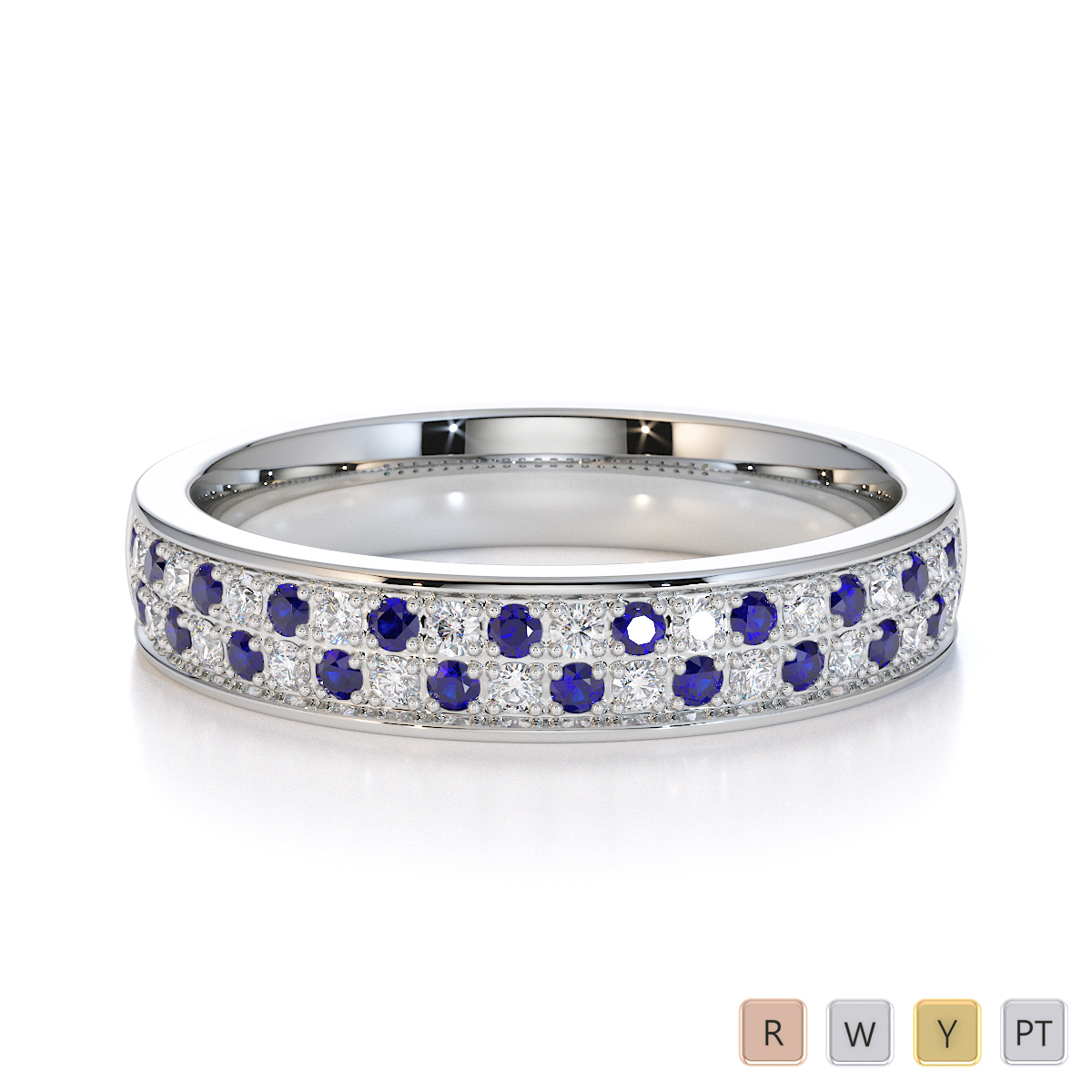 Gold / Platinum Blue Sapphire and Diamond Half Eternity Ring RZ1507