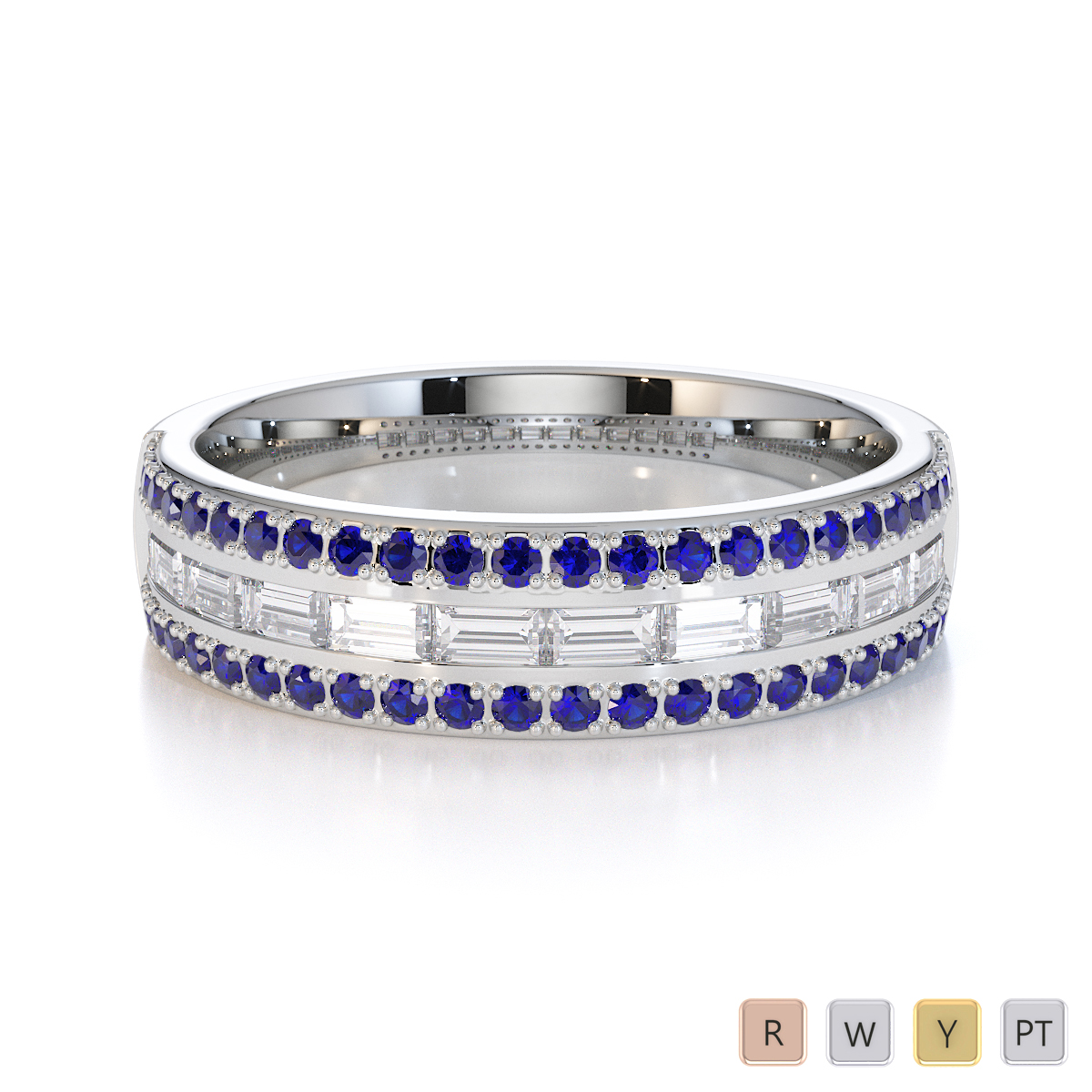 Gold / Platinum Blue Sapphire and Diamond Half Eternity Ring RZ1509