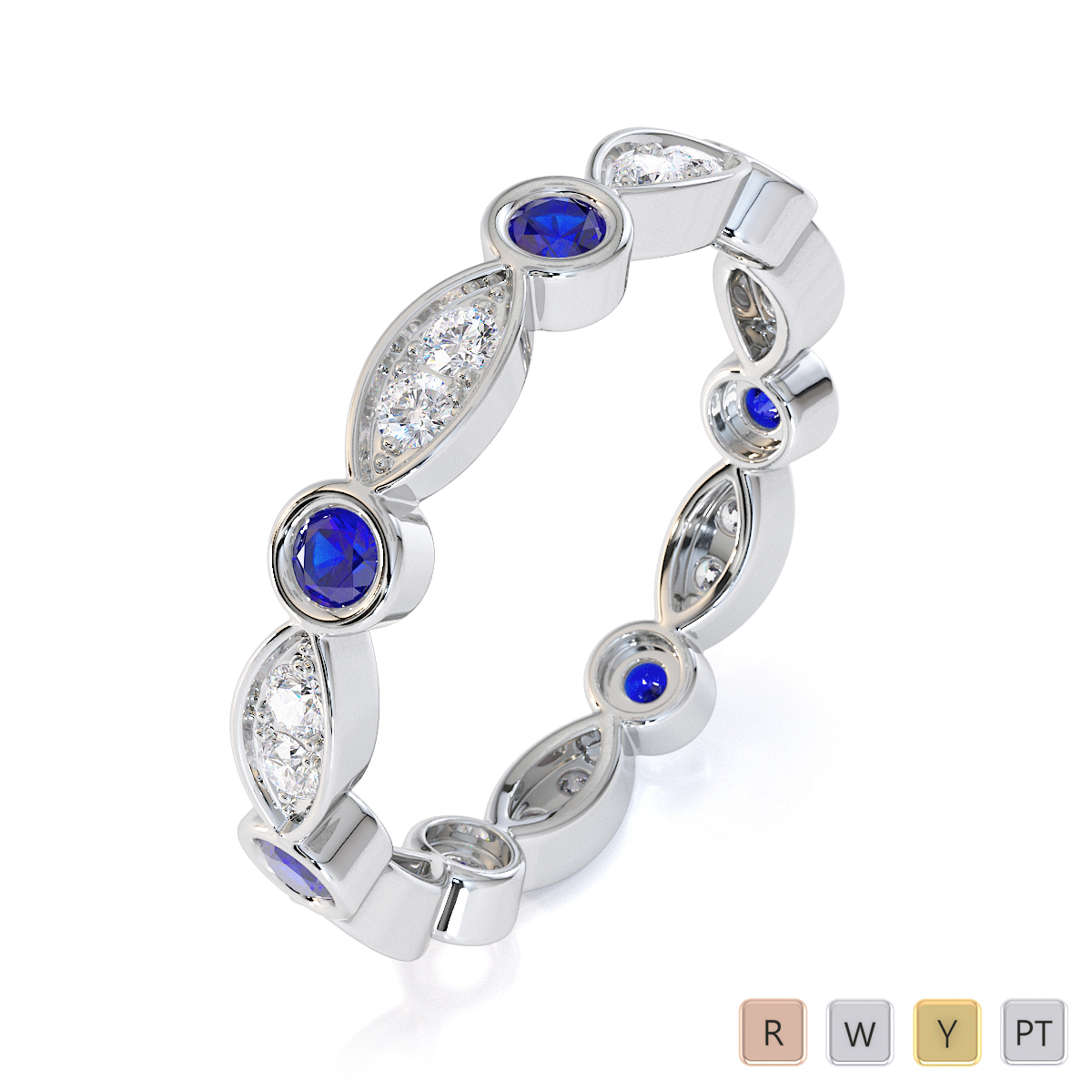 Gold / Platinum Blue Sapphire and Diamond Full Eternity Ring RZ1510