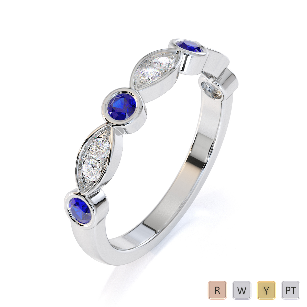 Gold / Platinum Blue Sapphire and Diamond Half Eternity Ring RZ1511