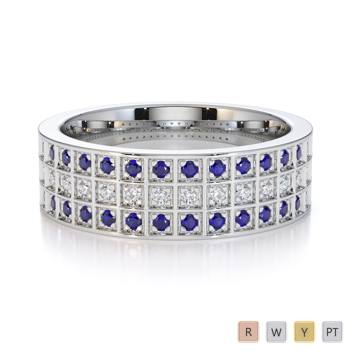 Gold / Platinum Blue Sapphire and Diamond Half Eternity Ring RZ1513