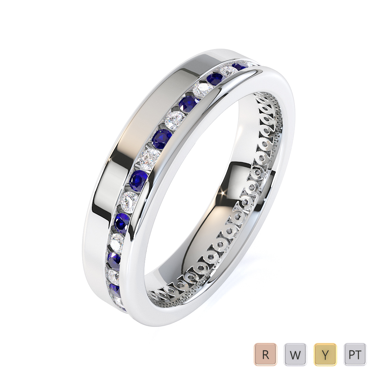 Gold / Platinum Blue Sapphire and Diamond Full Eternity Ring RZ1514