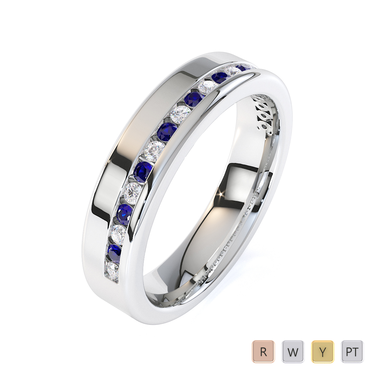Gold / Platinum Blue Sapphire and Diamond Half Eternity Ring RZ1515