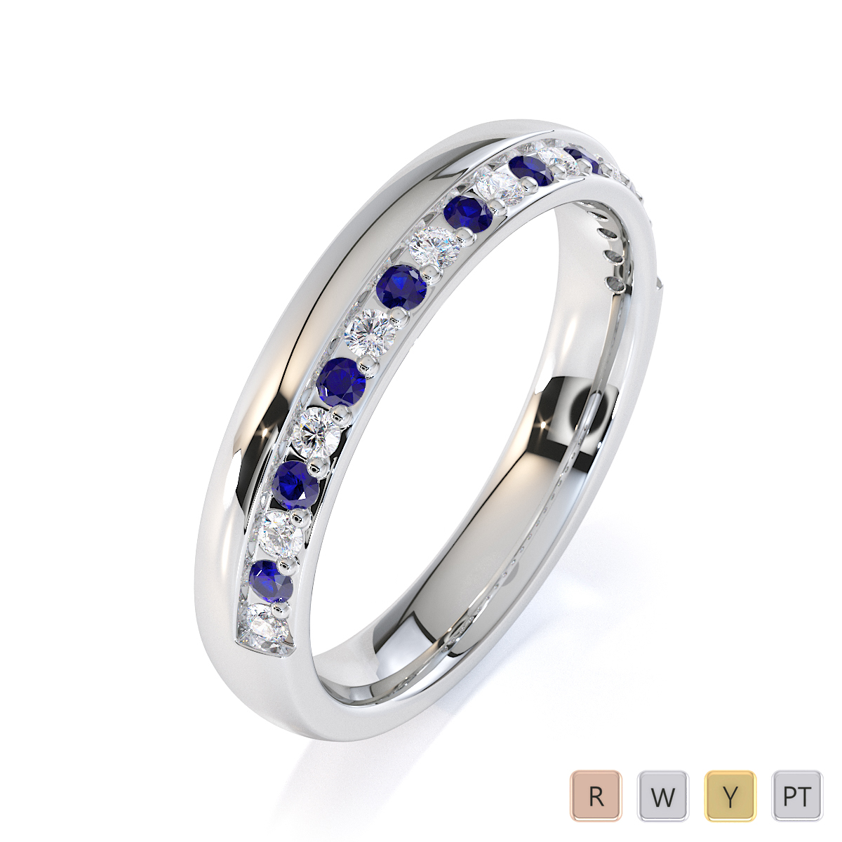 Gold / Platinum Blue Sapphire and Diamond Half Eternity Ring RZ1517