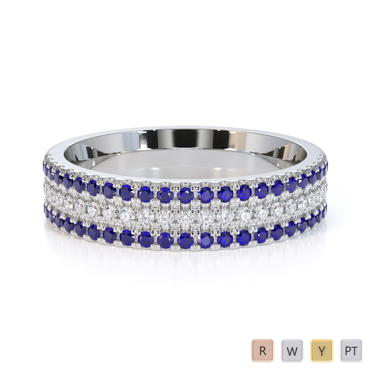 Gold / Platinum Blue Sapphire and Diamond Half Eternity Ring RZ1519