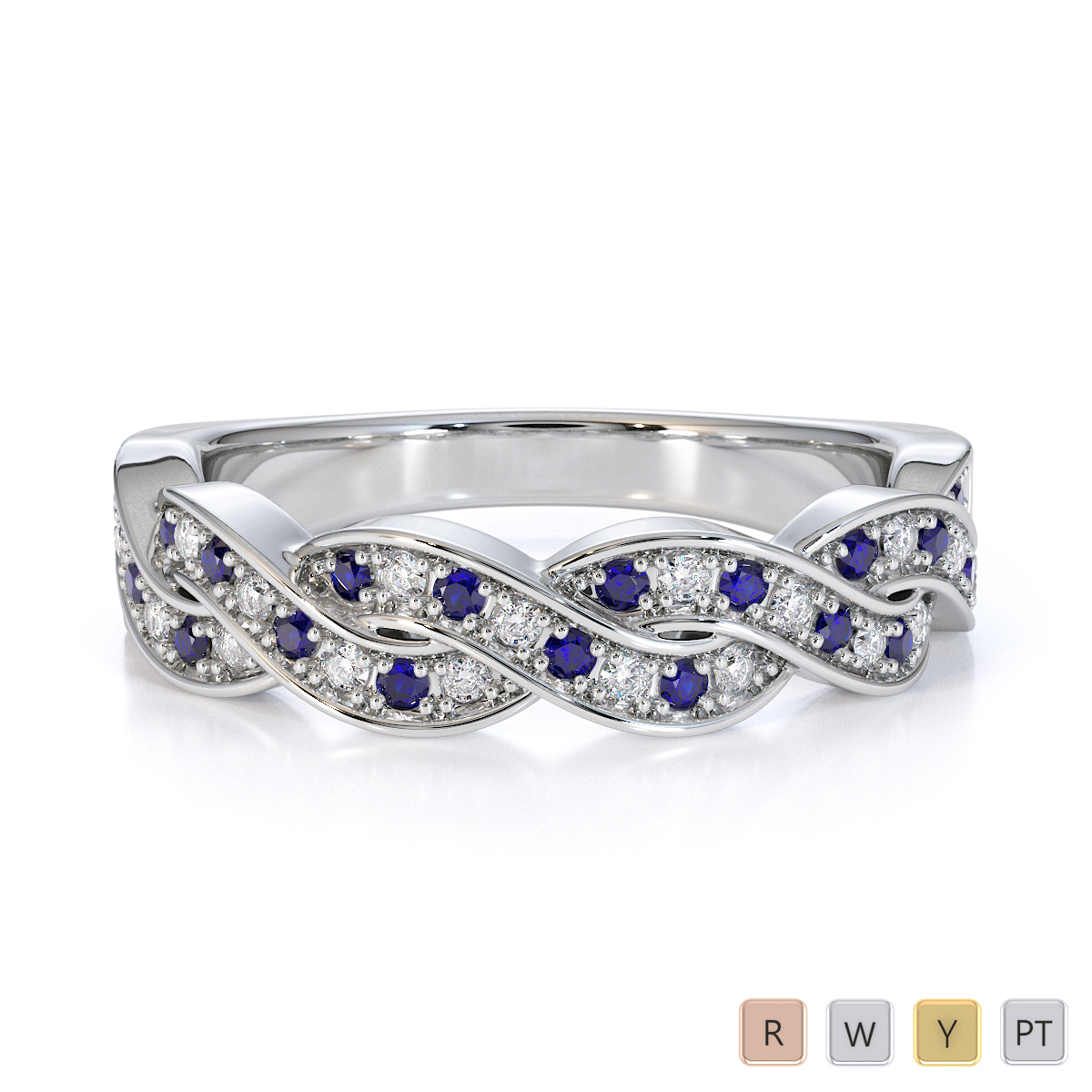 Gold / Platinum Blue Sapphire and Diamond Half Eternity Ring RZ1521