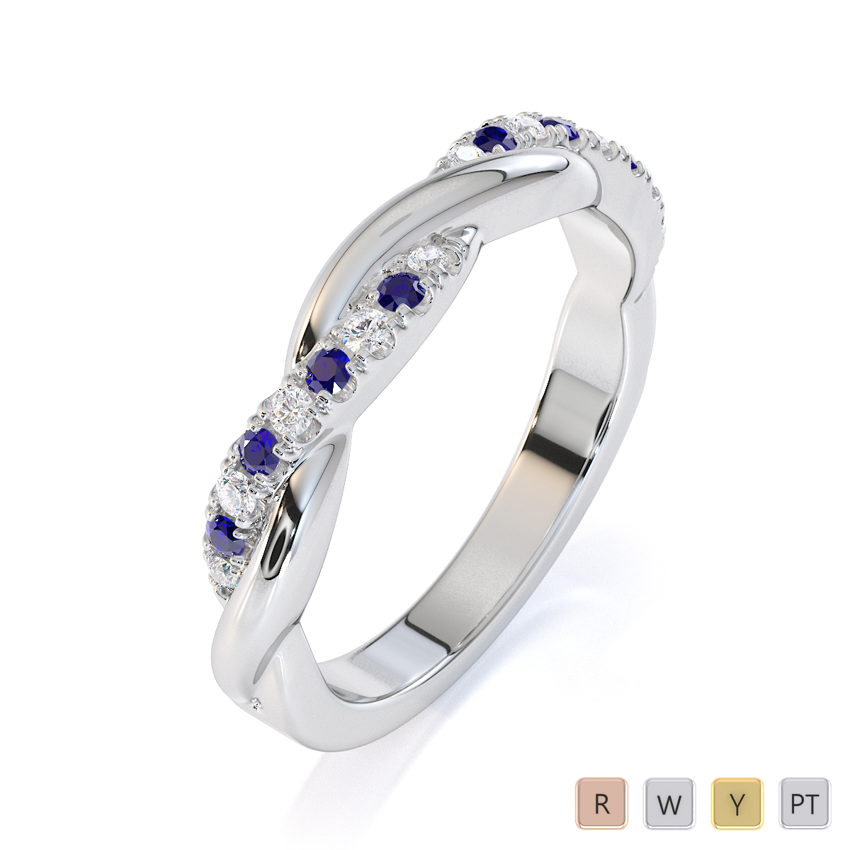 Gold / Platinum Blue Sapphire and Diamond Half Eternity Ring RZ1523