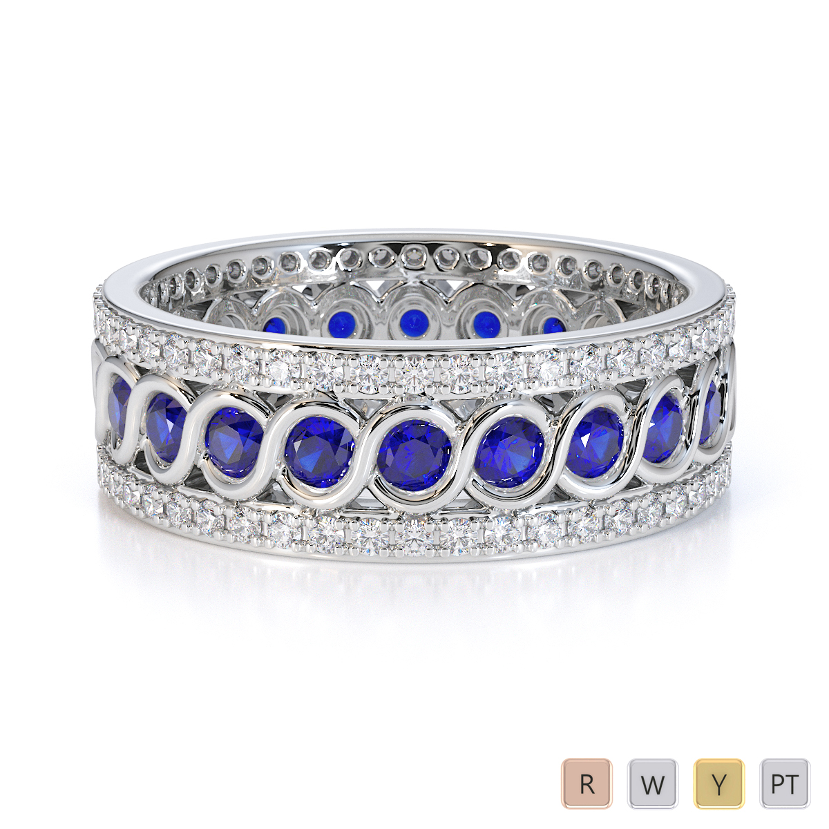 Gold / Platinum Blue Sapphire and Diamond Full Eternity Ring RZ1524