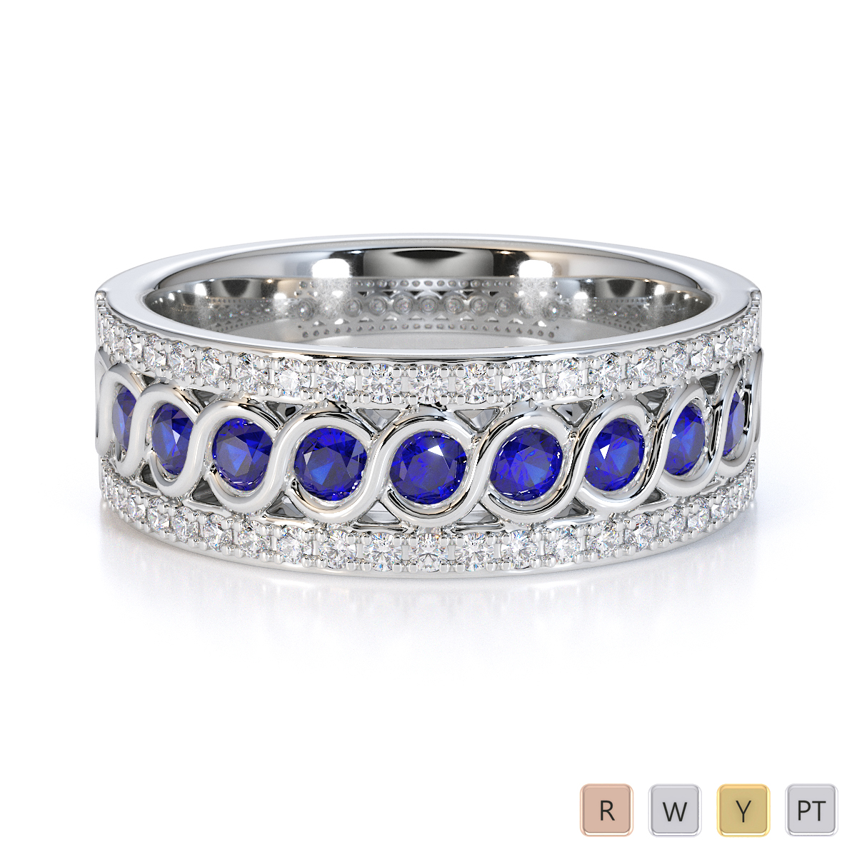 Gold / Platinum Blue Sapphire and Diamond Half Eternity Ring RZ1525
