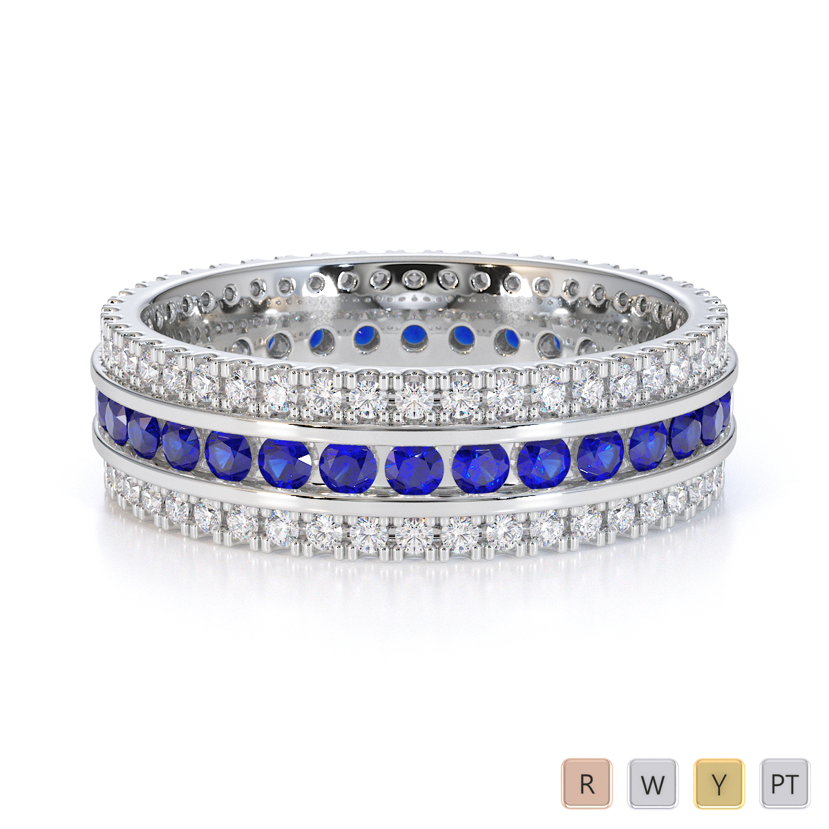 Gold / Platinum Blue Sapphire and Diamond Full Eternity Ring RZ1526