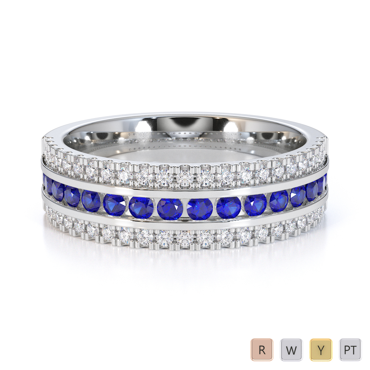 Gold / Platinum Blue Sapphire and Diamond Half Eternity Ring RZ1527