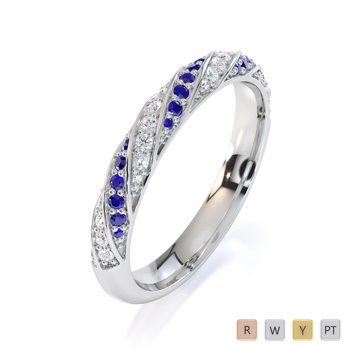Gold / Platinum Blue Sapphire and Diamond Half Eternity Ring RZ1529
