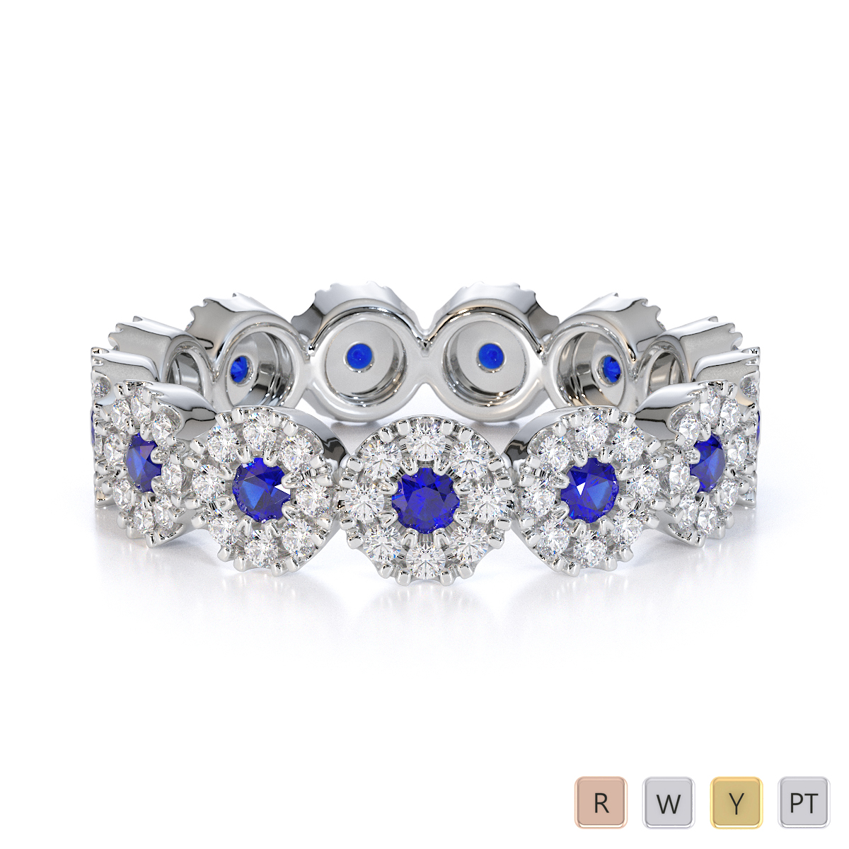 Gold / Platinum Blue Sapphire and Diamond Full Eternity Ring RZ1530