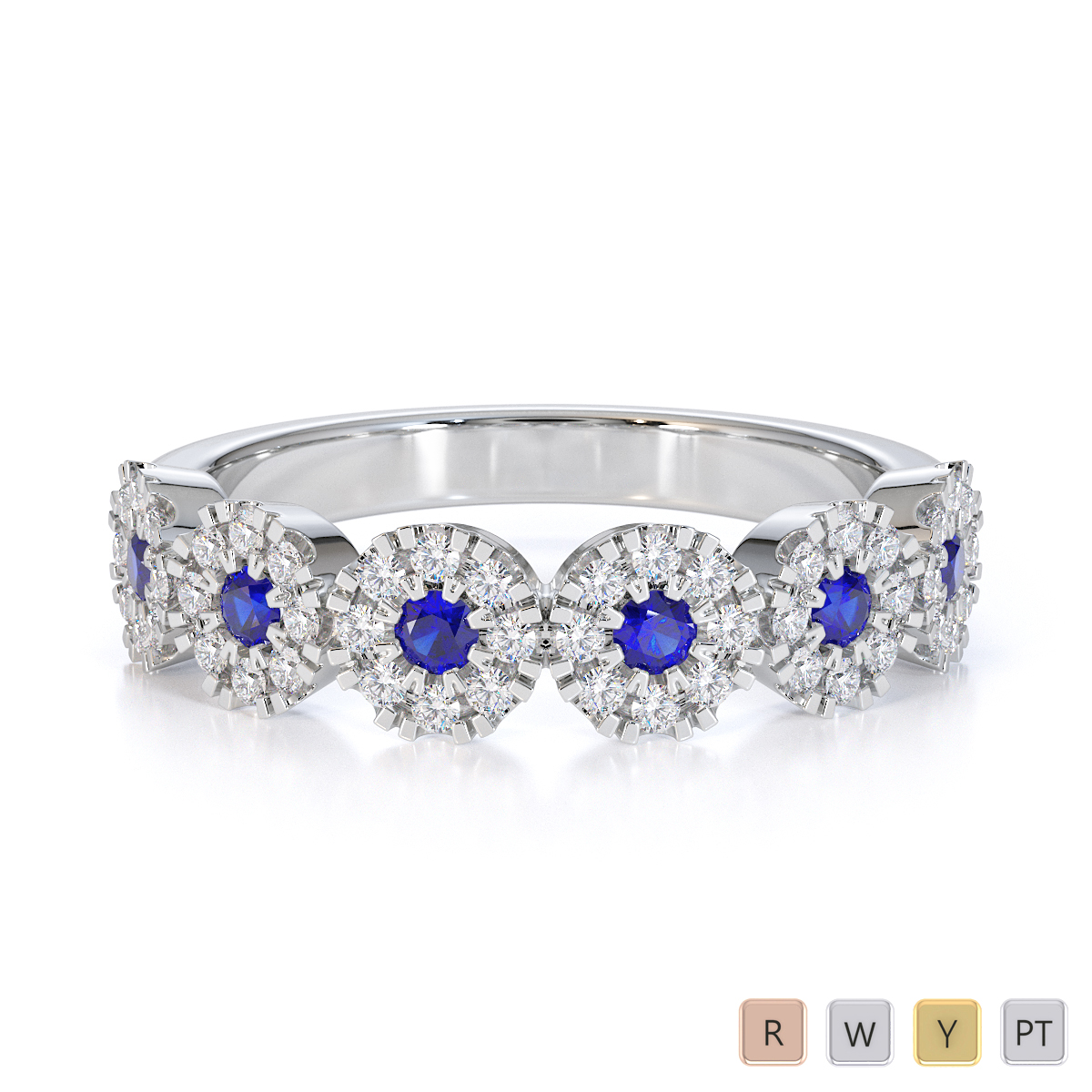 Gold / Platinum Blue Sapphire and Diamond Half Eternity Ring RZ1531