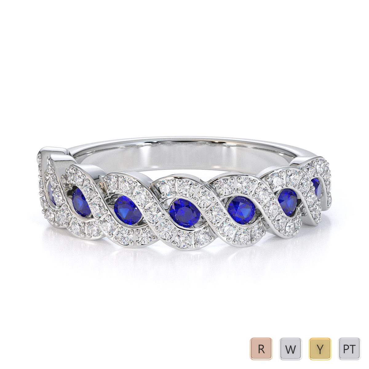 Gold / Platinum Blue Sapphire and Diamond Half Eternity Ring RZ1533