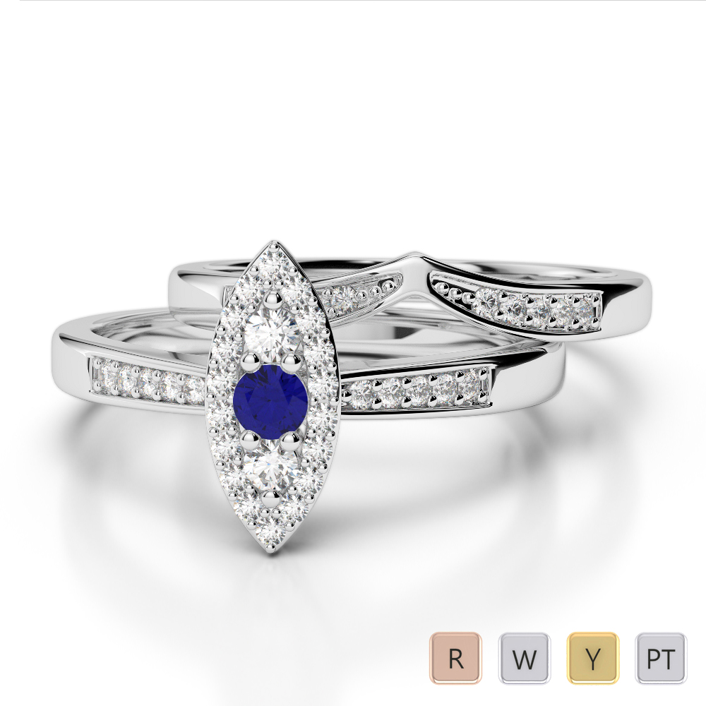 Gold / Platinum Round cut Sapphire and Diamond Bridal Set Ring AGDR-1050