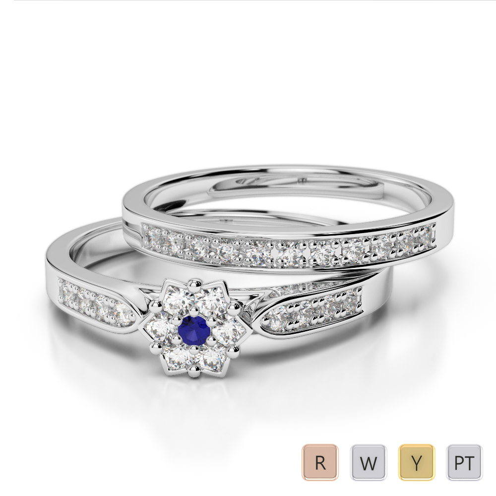 Gold / Platinum Round cut Sapphire and Diamond Bridal Set Ring AGDR-1051