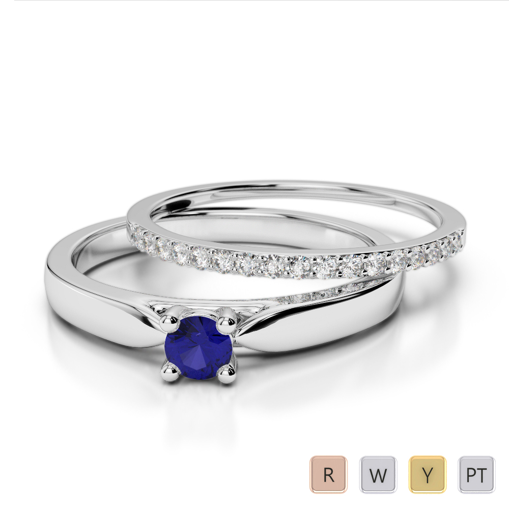 Gold / Platinum Round cut Sapphire and Diamond Bridal Set Ring AGDR-1055