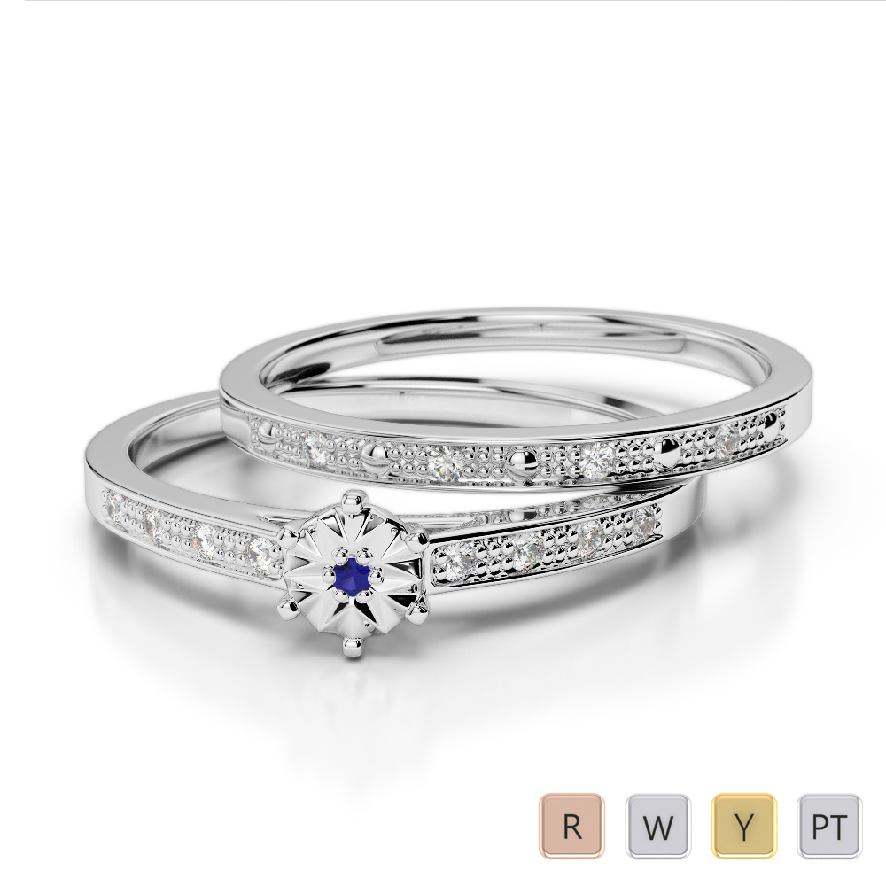 Gold / Platinum Round cut Sapphire and Diamond Bridal Set Ring AGDR-1056