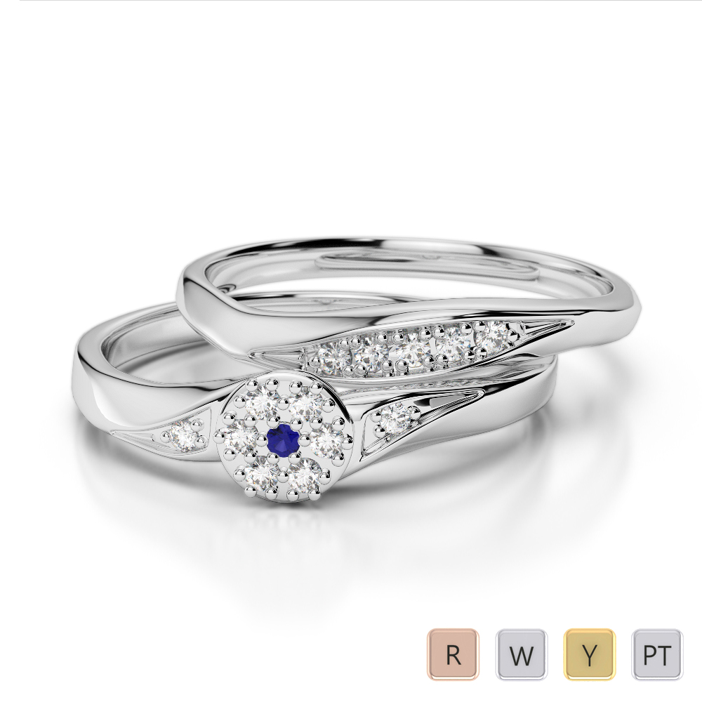 Gold / Platinum Round cut Sapphire and Diamond Bridal Set Ring AGDR-1057