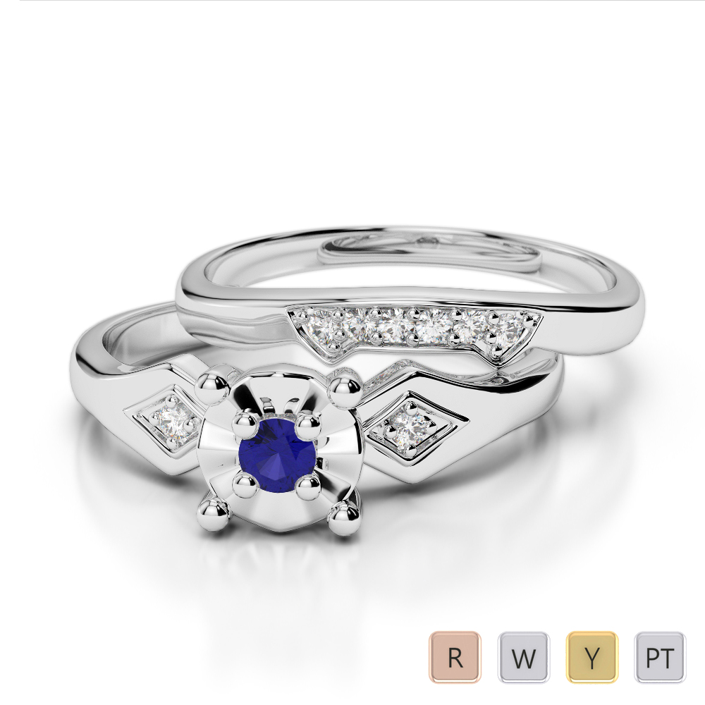Gold / Platinum Round cut Sapphire and Diamond Bridal Set Ring AGDR-1058