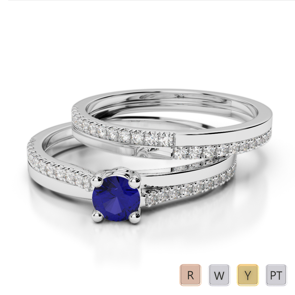 Gold / Platinum Round cut Sapphire and Diamond Bridal Set Ring AGDR-1060
