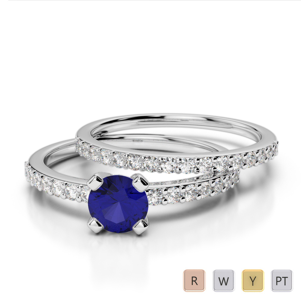 Gold / Platinum Round cut Sapphire and Diamond Bridal Set Ring AGDR-1146