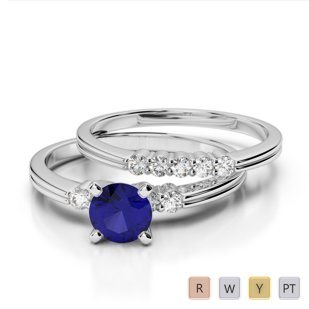 Gold / Platinum Round cut Sapphire and Diamond Bridal Set Ring AGDR-1158