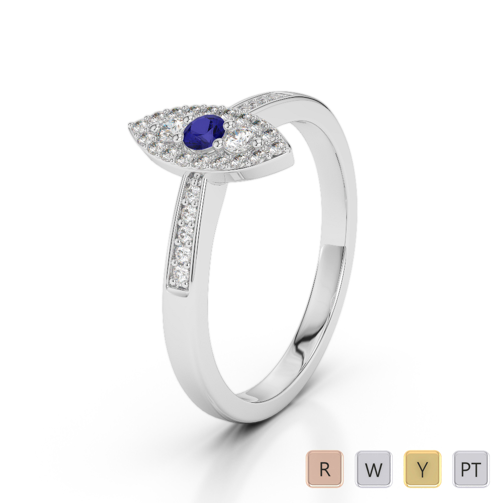 Gold / Platinum Round Cut Sapphire and Diamond Engagement Ring AGDR-1161