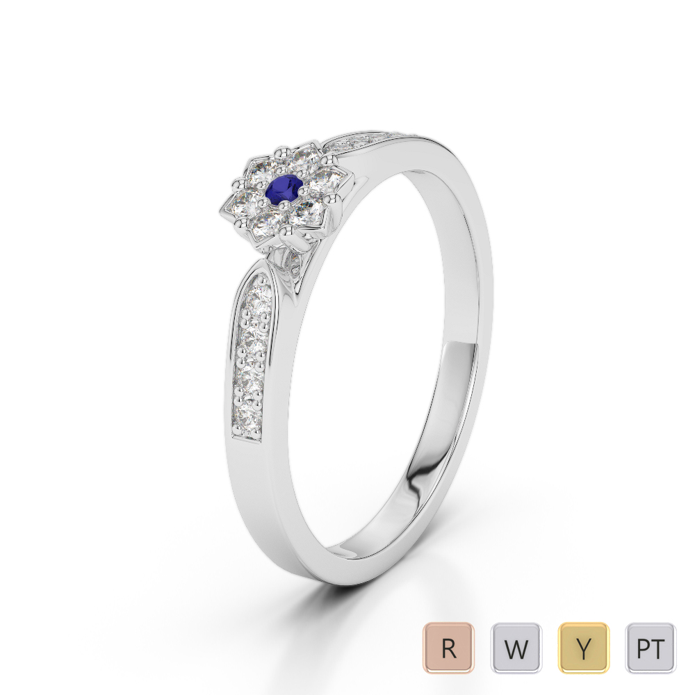 Gold / Platinum Round Cut Sapphire and Diamond Engagement Ring AGDR-1162