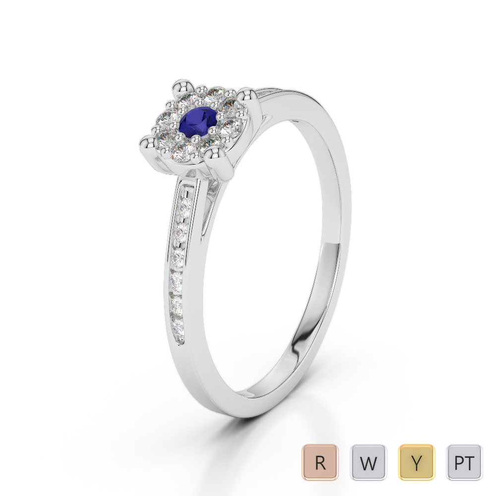 Gold / Platinum Round Cut Sapphire and Diamond Engagement Ring AGDR-1163