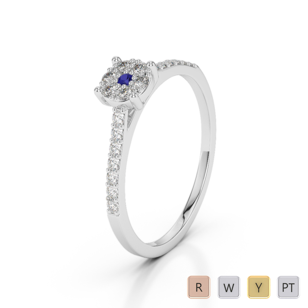 Gold / Platinum Round Cut Sapphire and Diamond Engagement Ring AGDR-1164