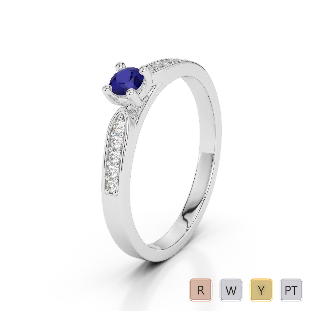 Gold / Platinum Round Cut Sapphire and Diamond Engagement Ring AGDR-1165