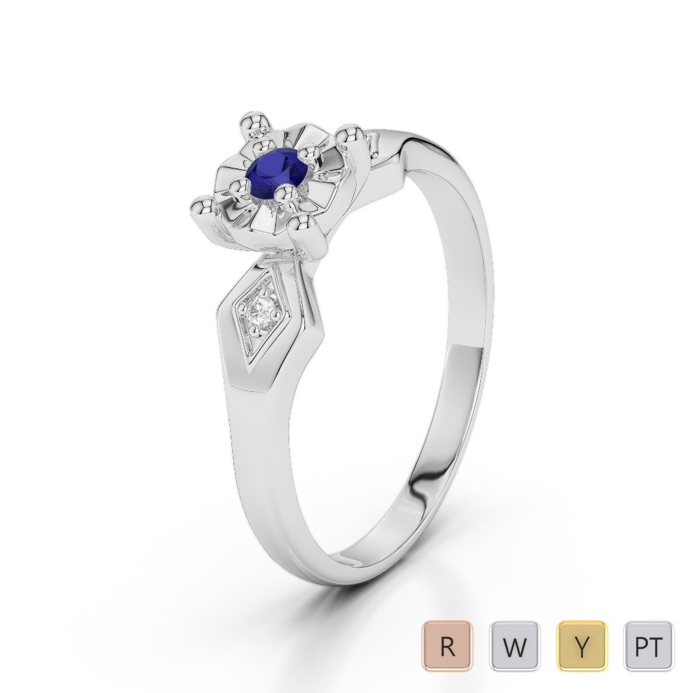 Gold / Platinum Round Cut Sapphire and Diamond Engagement Ring AGDR-1169