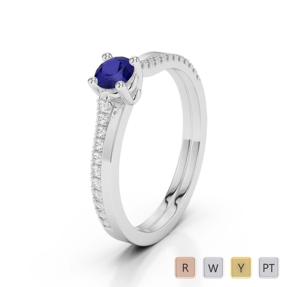 Gold / Platinum Round Cut Sapphire and Diamond Engagement Ring AGDR-1170