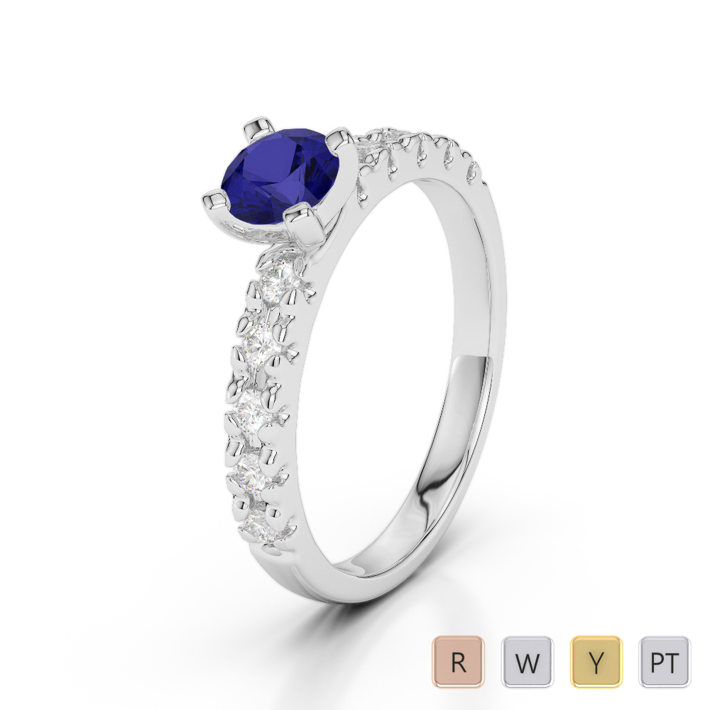 Gold / Platinum Round Cut Sapphire and Diamond Engagement Ring AGDR-1171