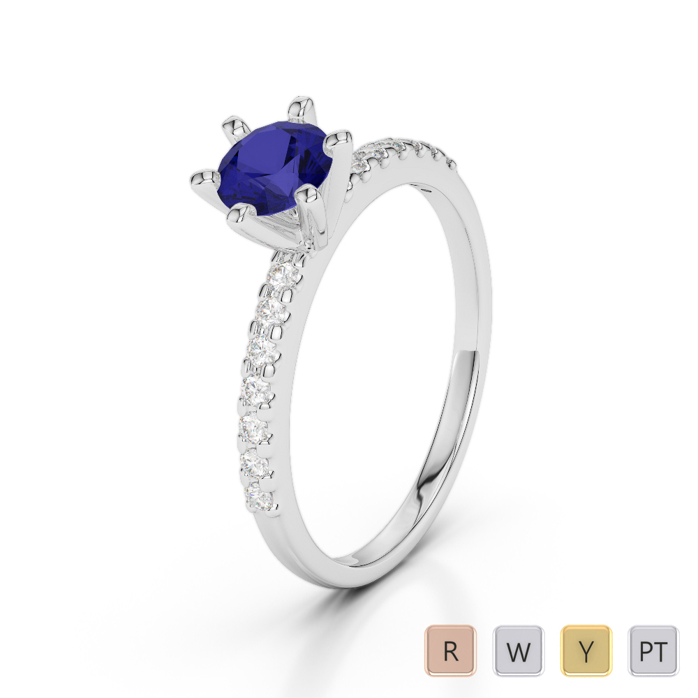 Gold / Platinum Round Cut Sapphire and Diamond Engagement Ring AGDR-1172