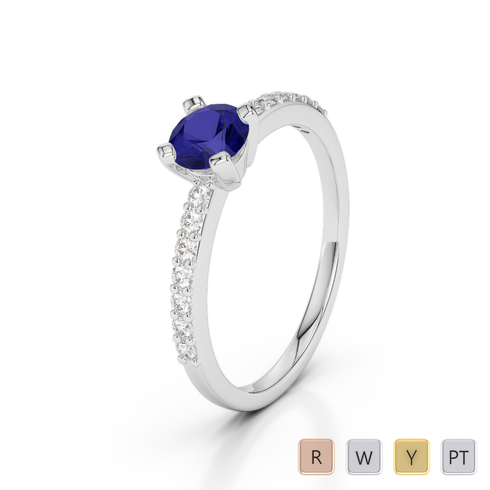 Gold / Platinum Round Cut Sapphire and Diamond Engagement Ring AGDR-1173