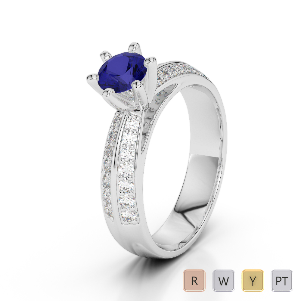 Gold / Platinum Round Cut Sapphire and Diamond Engagement Ring AGDR-1174