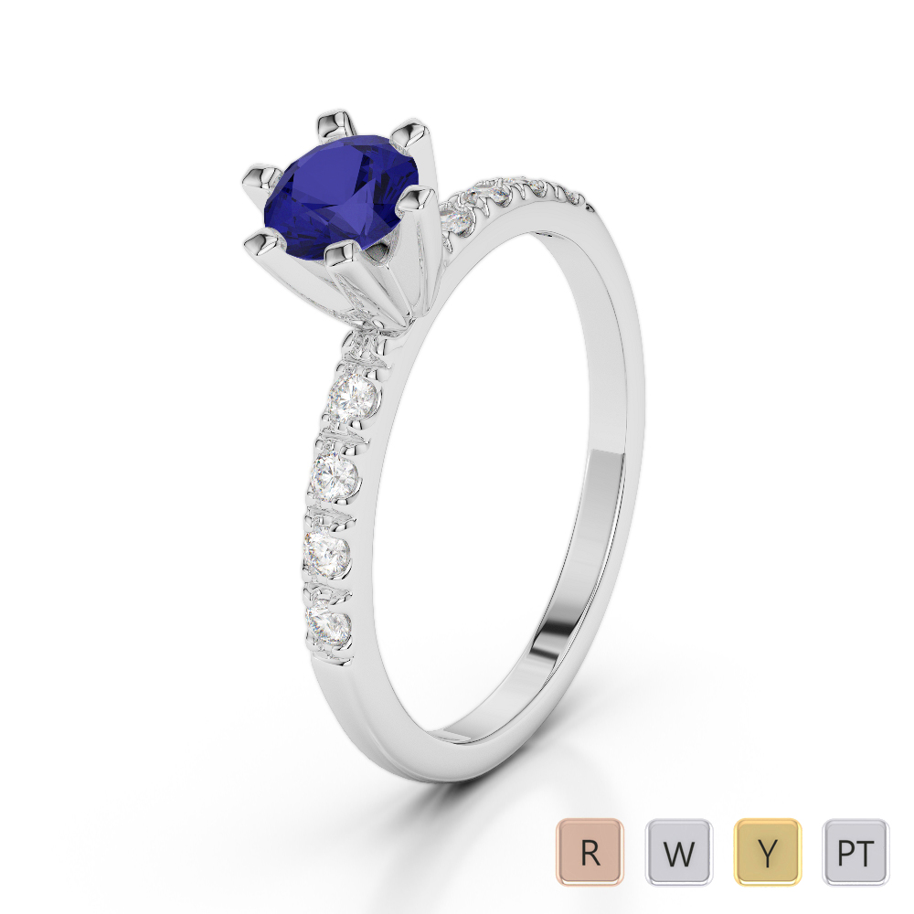 Gold / Platinum Round Cut Sapphire and Diamond Engagement Ring AGDR-1176