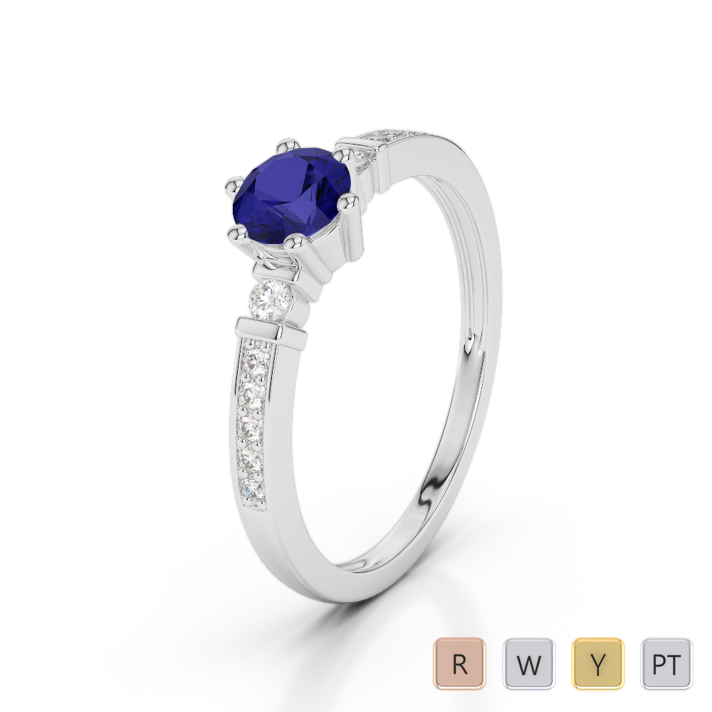 Gold / Platinum Round Cut Sapphire and Diamond Engagement Ring AGDR-1177