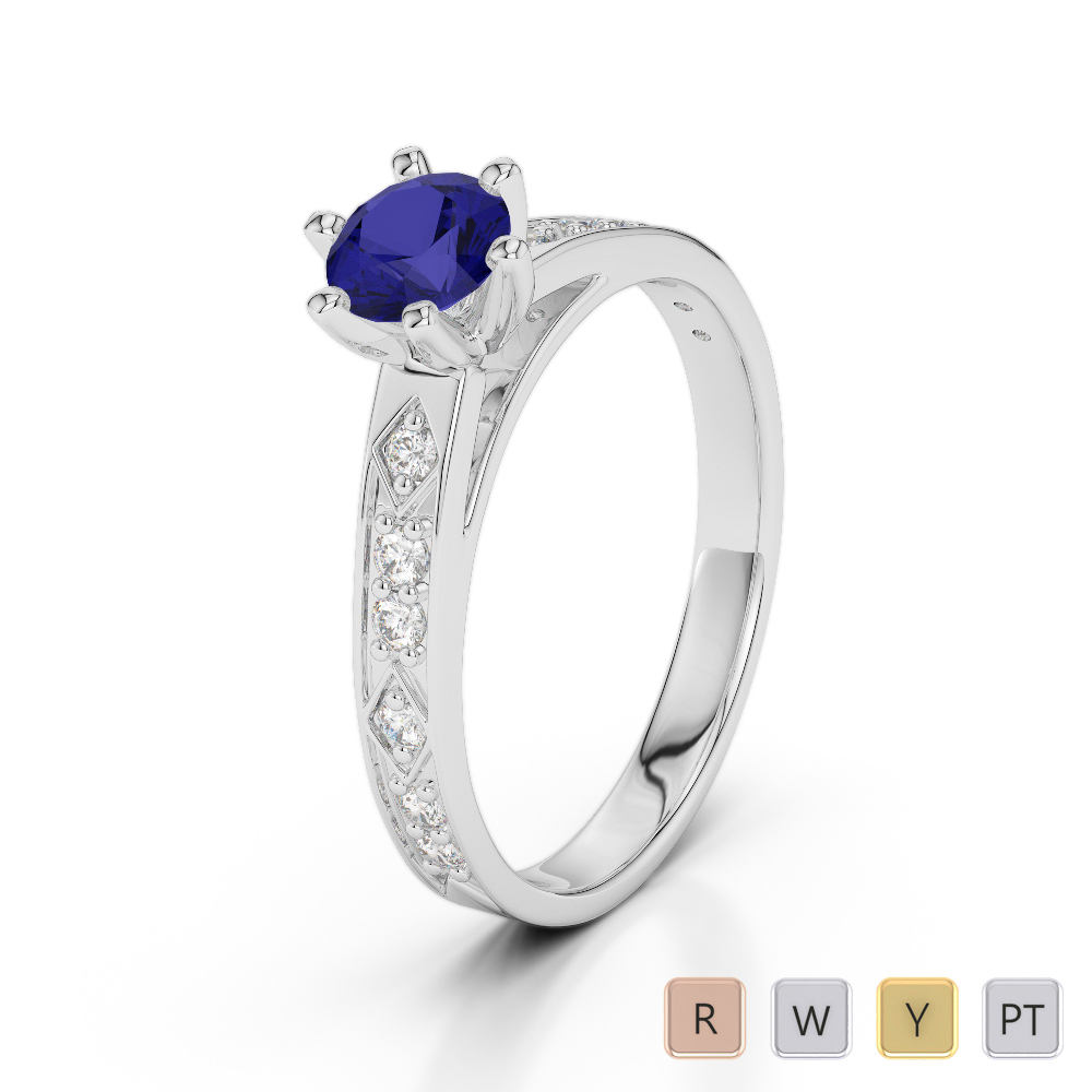 Gold / Platinum Round Cut Sapphire and Diamond Engagement Ring AGDR-1178