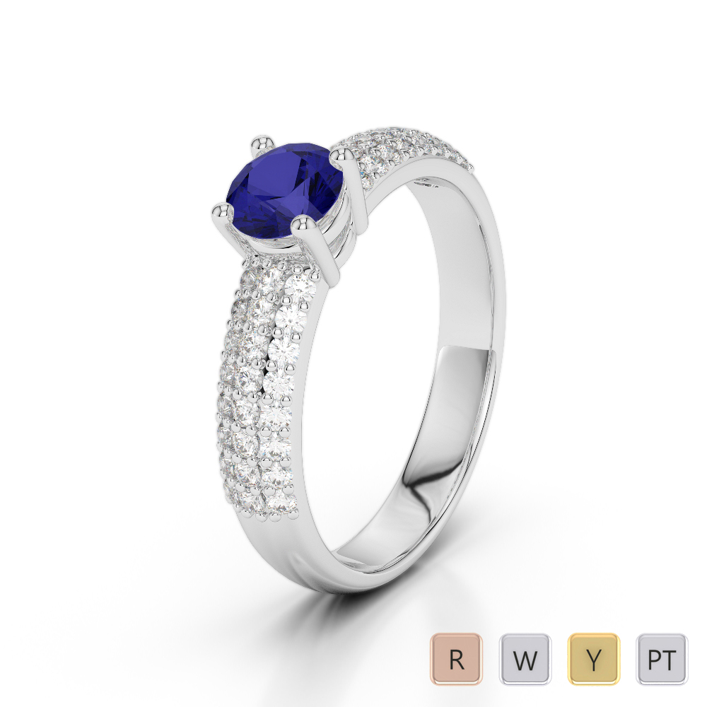 Gold / Platinum Round Cut Sapphire and Diamond Engagement Ring AGDR-1179