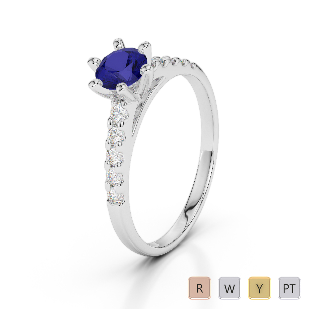 Gold / Platinum Round Cut Sapphire and Diamond Engagement Ring AGDR-1180