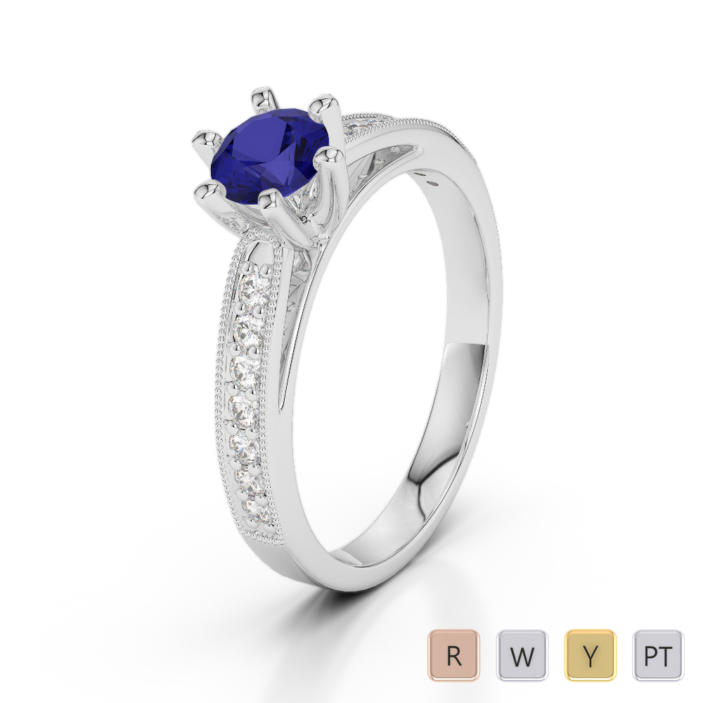 Gold / Platinum Round Cut Sapphire and Diamond Engagement Ring AGDR-1181