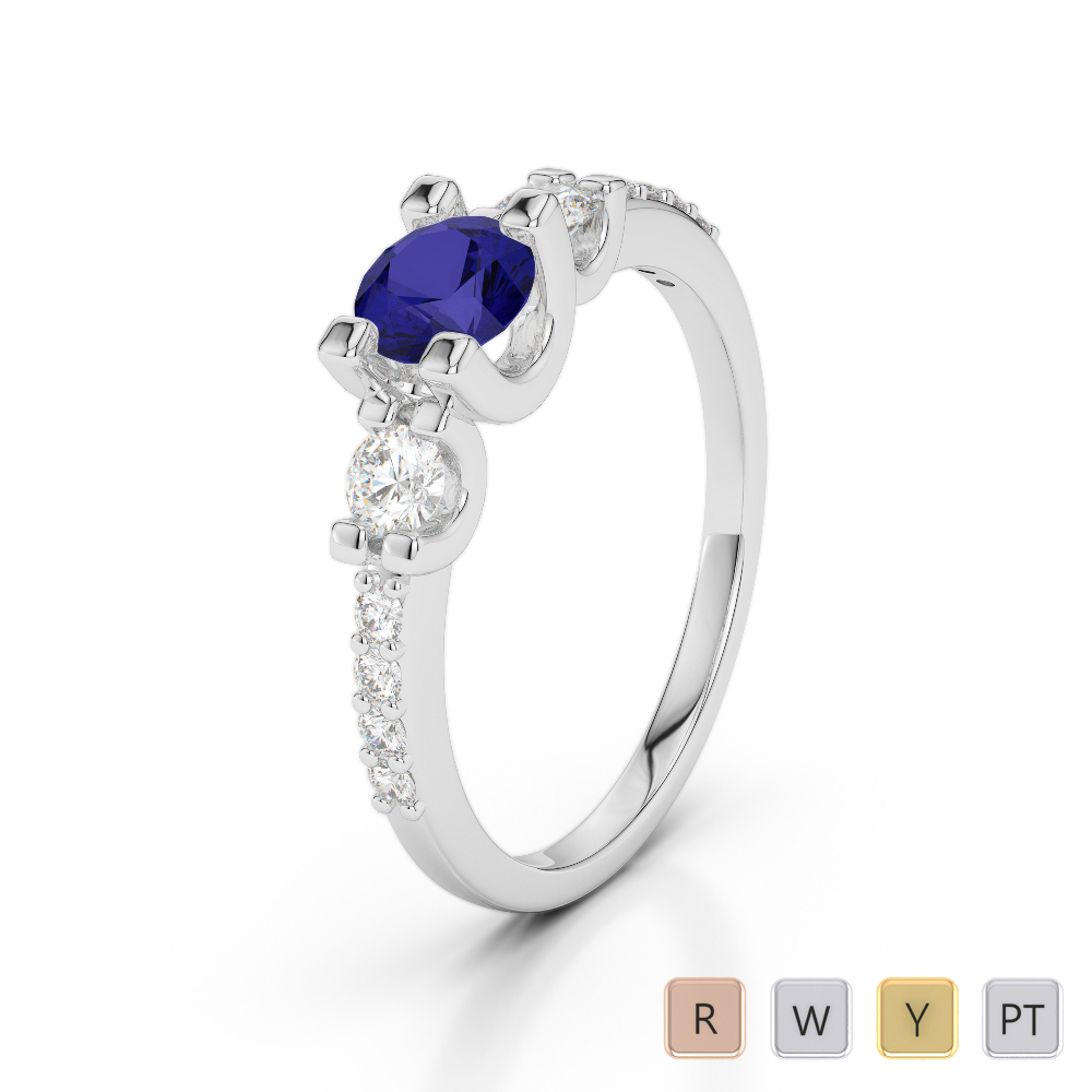 Gold / Platinum Round Cut Sapphire and Diamond Engagement Ring AGDR-1182