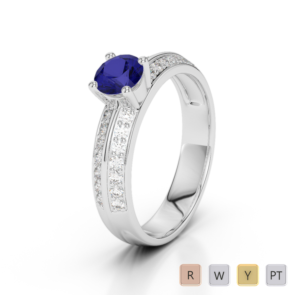 Gold / Platinum Round Cut Sapphire and Diamond Engagement Ring AGDR-1183