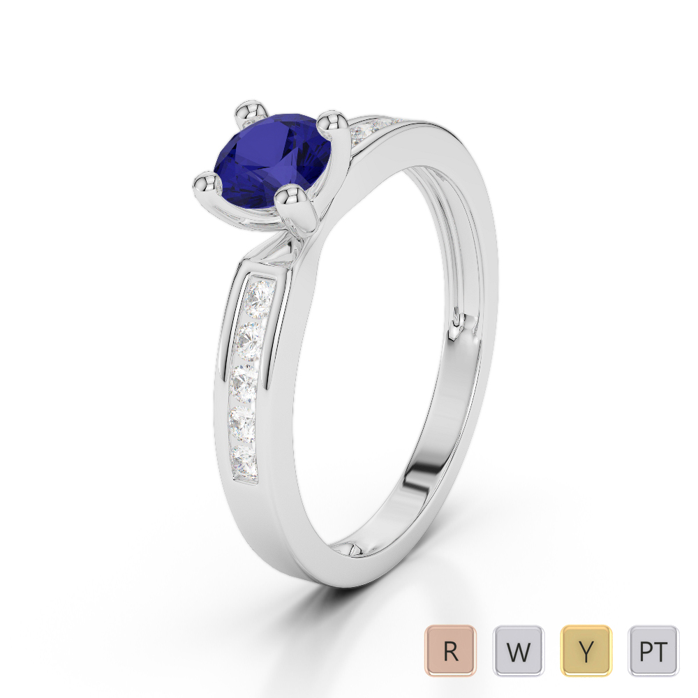 Gold / Platinum Round Cut Sapphire and Diamond Engagement Ring AGDR-1184