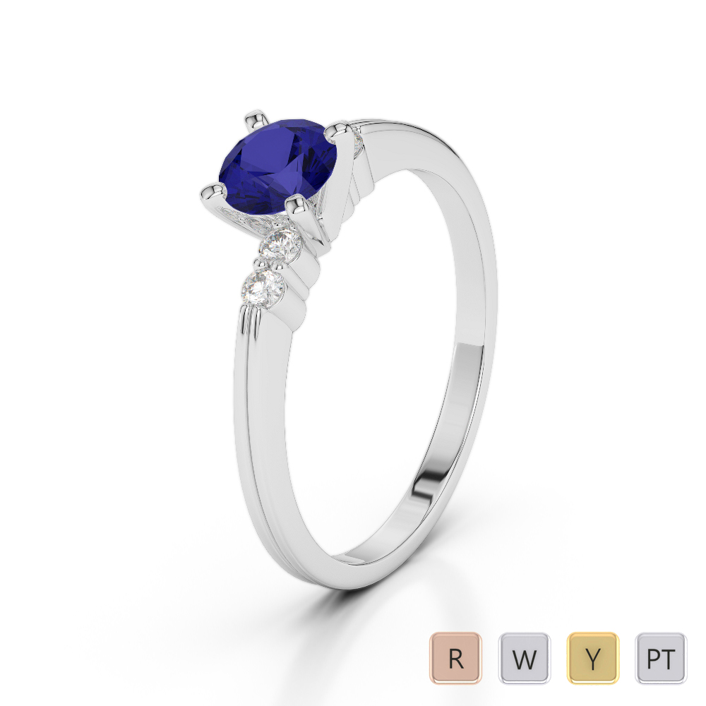 Gold / Platinum Round Cut Sapphire and Diamond Engagement Ring AGDR-1185