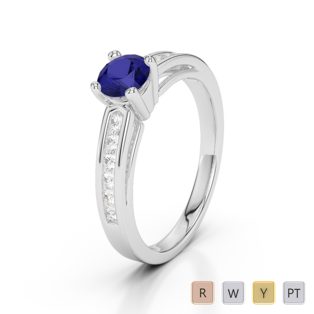 Gold / Platinum Round Cut Sapphire and Diamond Engagement Ring AGDR-1186